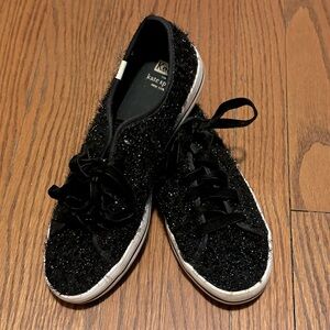 Kate Spade X Keds Black Fuzzy Sparkle Sneakers